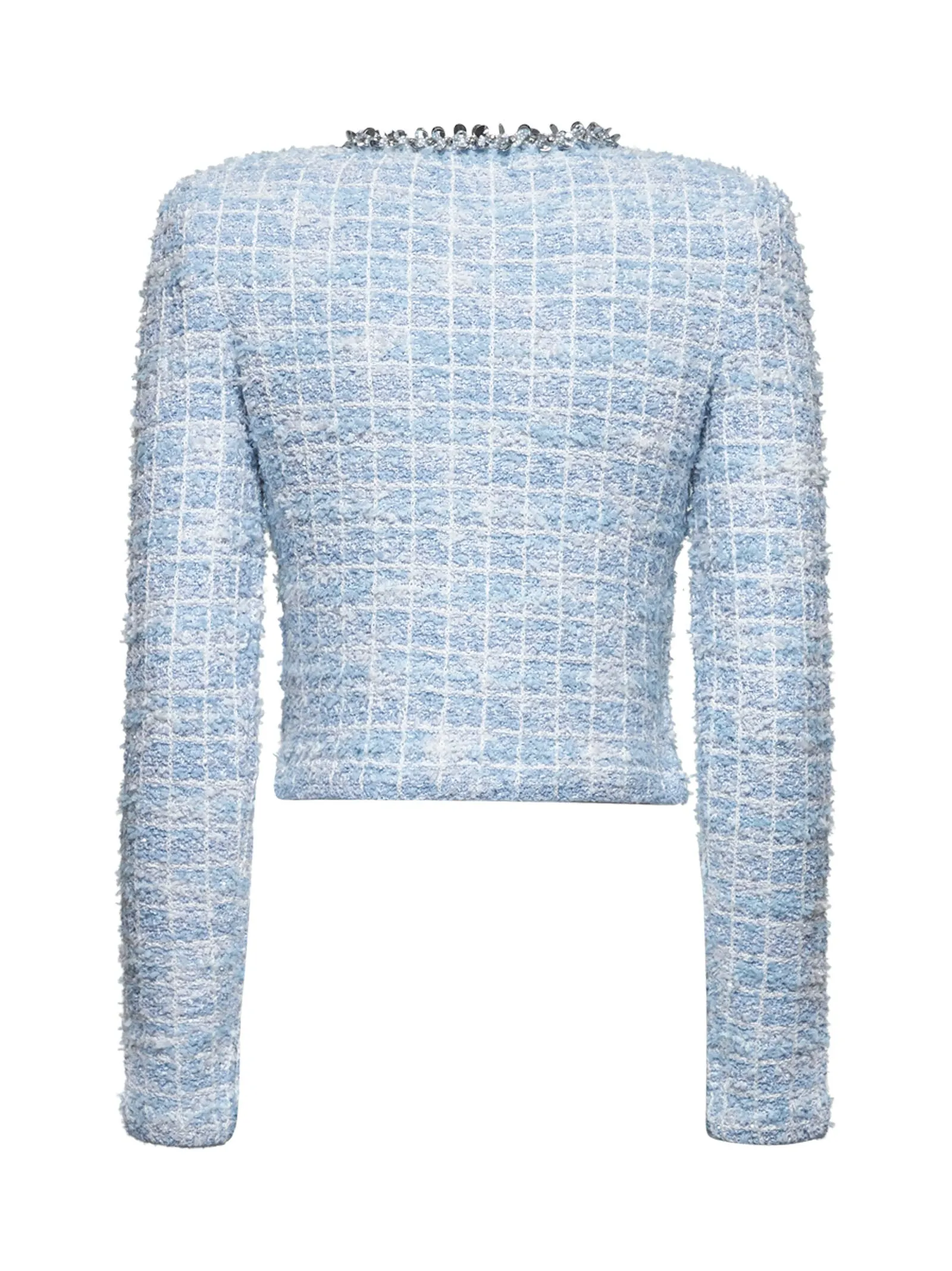 Light Blue sequin check tweed cardigan