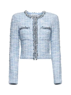 Light Blue sequin check tweed cardigan