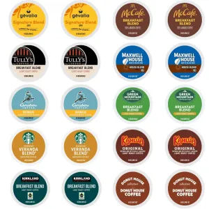 Light Roast Coffee K-Cups Sampler Variety, Includes Kahlua, Starbucks Veranda, Caribou Daybreak, Dounut House, Gevalia, Signature Blend, McCafe, Green Mountain, Tully's, Maxwell House, And Kirkland Breakfast Blend