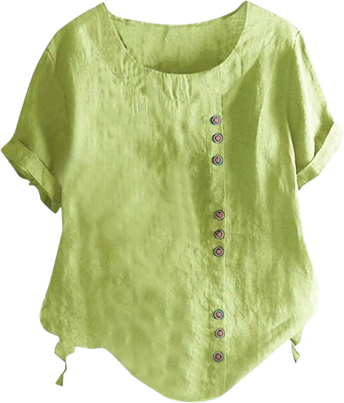 Linen Shirts for Women 2025 Summer Cotton Linen Tops Loose Fit Casual Roll Up Short Sleeve T-Shirt Trendy Blouse