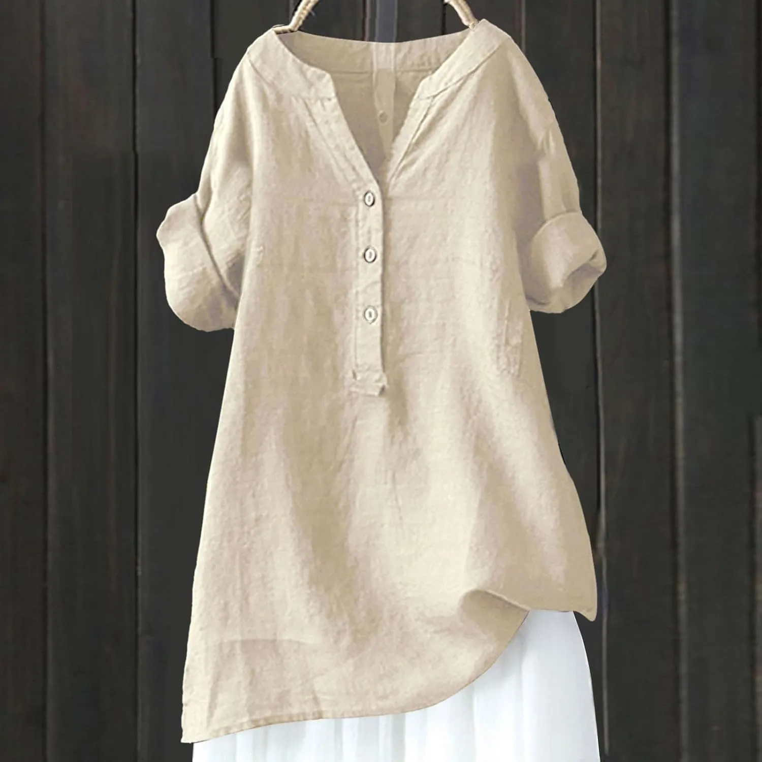 Linen Shirts for Women Plus Size Roll Up Short Sleeve V Neck Button Down Shirt 2025 Trendy Summer Casual Tops Blouse