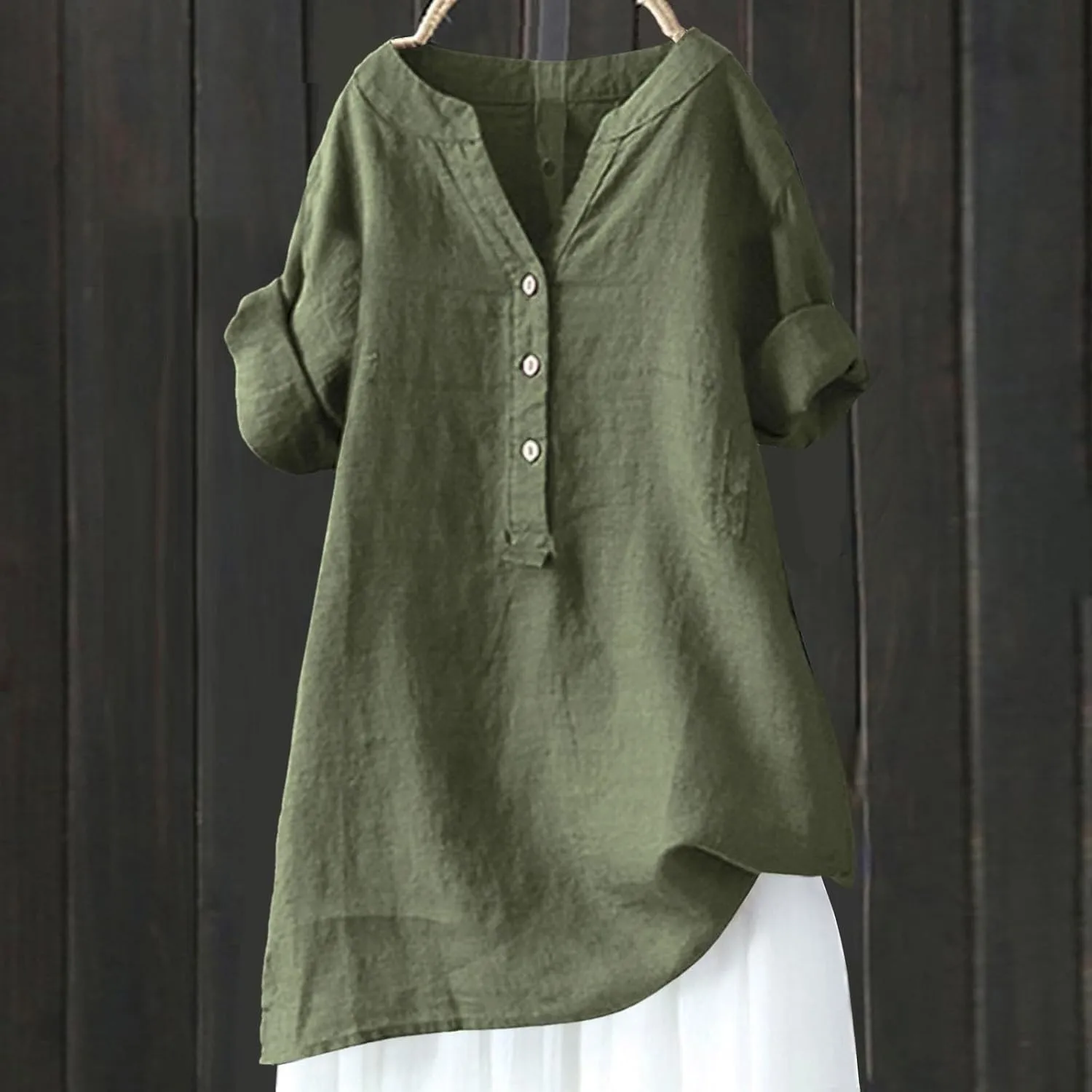 Linen Shirts for Women Plus Size Roll Up Short Sleeve V Neck Button Down Shirt 2025 Trendy Summer Casual Tops Blouse