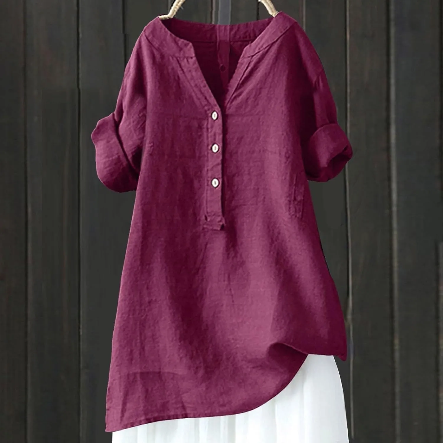 Linen Shirts for Women Plus Size Roll Up Short Sleeve V Neck Button Down Shirt 2025 Trendy Summer Casual Tops Blouse