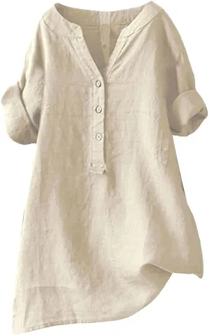 Linen Shirts for Women Plus Size Roll Up Short Sleeve V Neck Button Down Shirt 2025 Trendy Summer Casual Tops Blouse