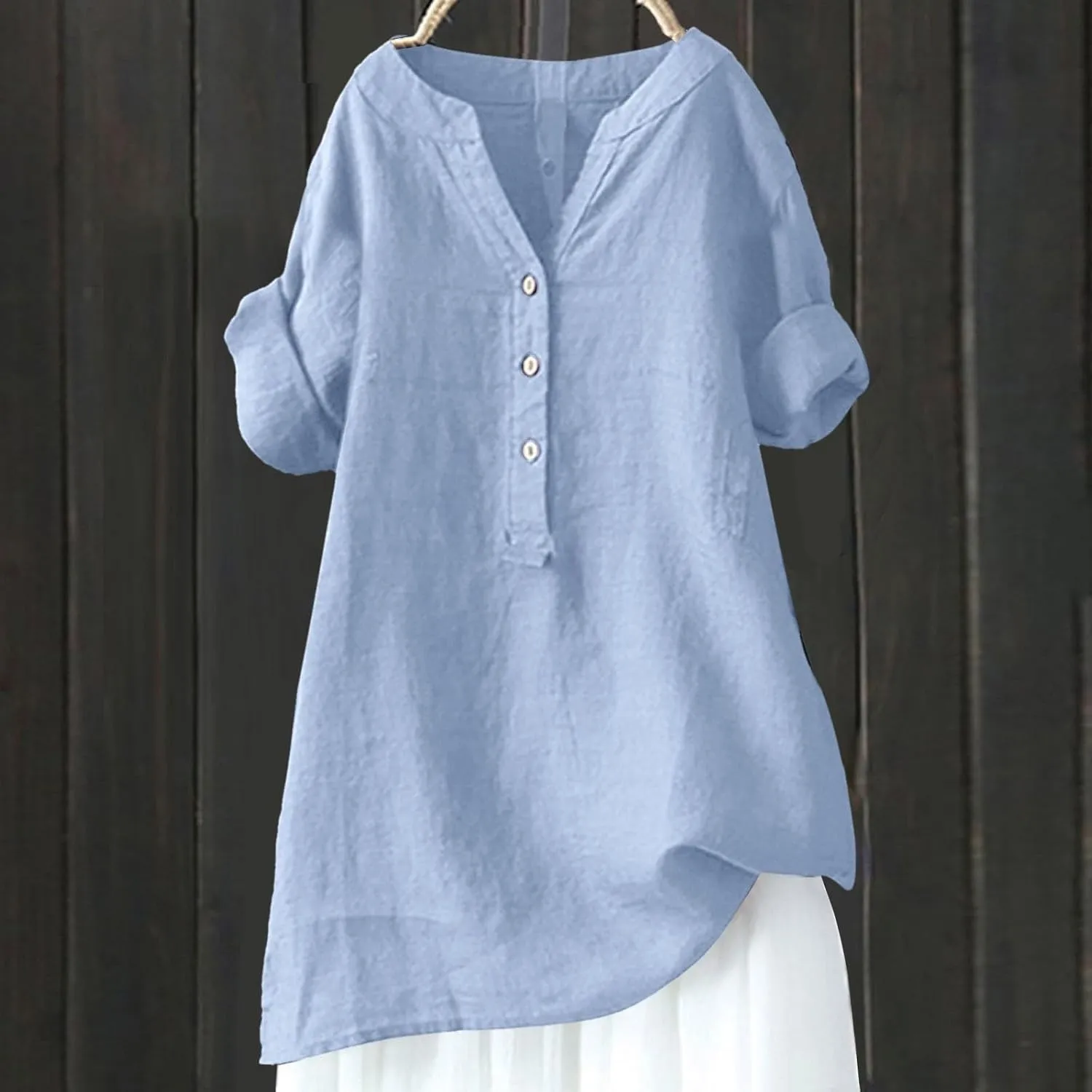 Linen Shirts for Women Plus Size Roll Up Short Sleeve V Neck Button Down Shirt 2025 Trendy Summer Casual Tops Blouse