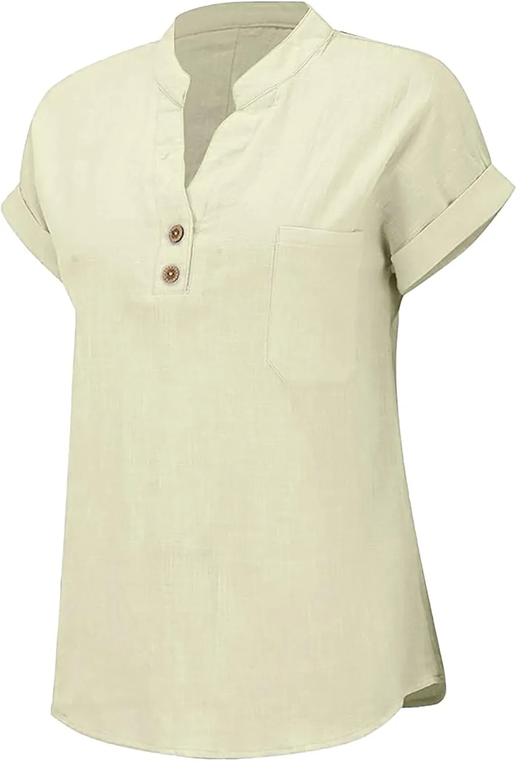 Linen Shirts for Women Plus Size Summer Loose Fit Button Down Shirts Roll Up Sleeve Tops Cotton Linen Work Blouses