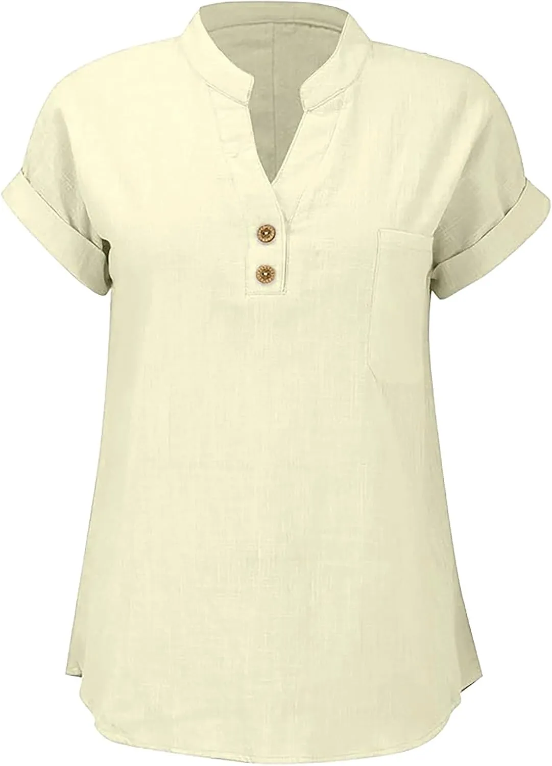 Linen Shirts for Women Plus Size Summer Loose Fit Button Down Shirts Roll Up Sleeve Tops Cotton Linen Work Blouses