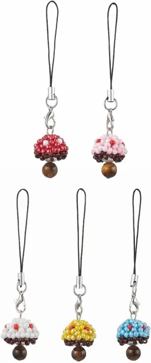 LiQunSweet 5 Pcs Mushroom Mobile Phone Charm Straps Keychain Purse Handbag Pendant Cellphone Décor Pendant for Bag Purse Wallet Keychain