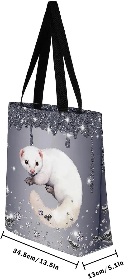 Little Cat Canvas Tote Bag,Sequin Fluid Art Travel Shopping Bag,Diamond Handbag Cute Pet Animal Kawaii Room Decor