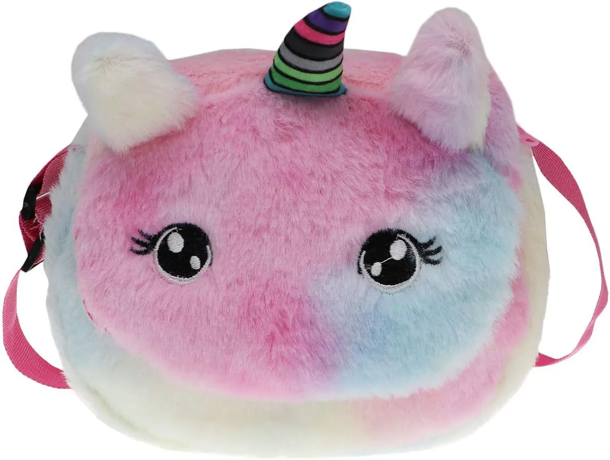 Little Girls Kids Toddler Unicorn Fuzzy Plush Crossbody Purse Rainbow Faux Fur Wallet Handbag