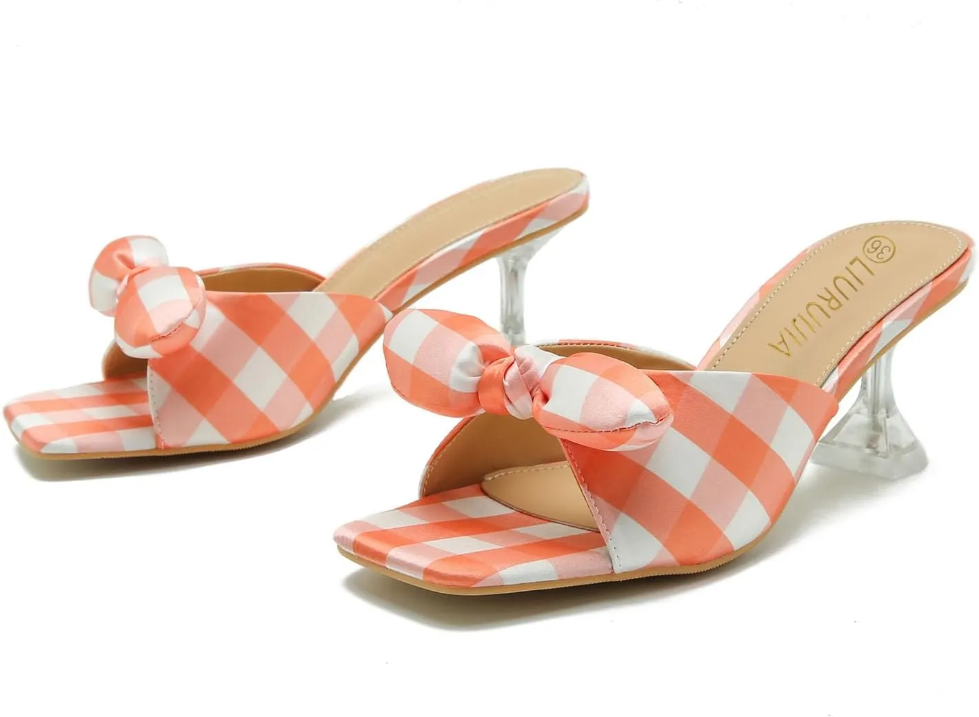 LIURUIJIA Bow Tie kitten heel sandals for women Mule Sandals Slingback Square Open Toe Low Wedding Heels Backless Slip On Slide Summer Cute Wedding Bridal Sandals Shoes