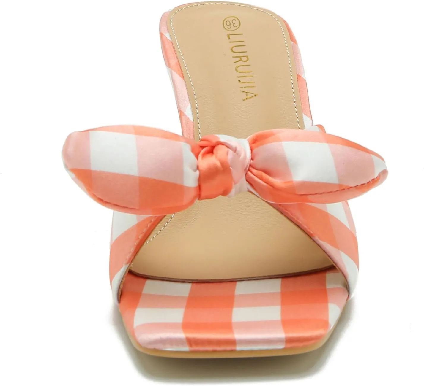 LIURUIJIA Bow Tie kitten heel sandals for women Mule Sandals Slingback Square Open Toe Low Wedding Heels Backless Slip On Slide Summer Cute Wedding Bridal Sandals Shoes