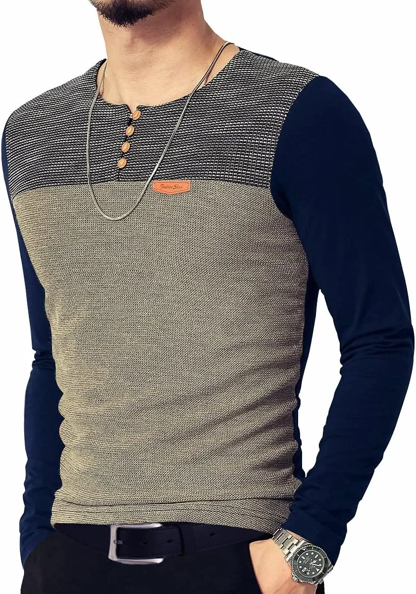 LOGEEYAR Mens Slim Fitted Casual Short Sleeve Button T-Shirts Contrast Color Stitching Tees Tops