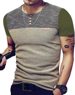 LOGEEYAR Mens Slim Fitted Casual Short Sleeve Button T-Shirts Contrast Color Stitching Tees Tops