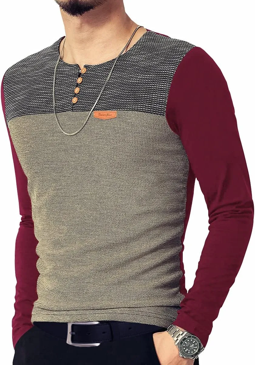 LOGEEYAR Mens Slim Fitted Casual Short Sleeve Button T-Shirts Contrast Color Stitching Tees Tops