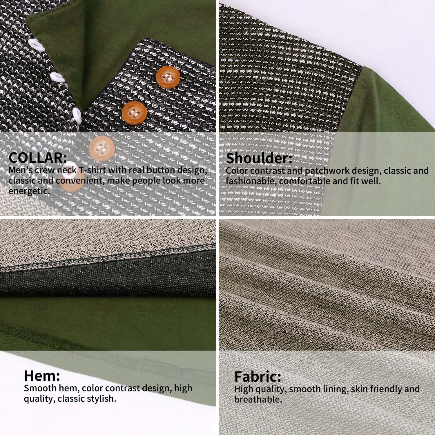 LOGEEYAR Mens Slim Fitted Casual Short Sleeve Button T-Shirts Contrast Color Stitching Tees Tops