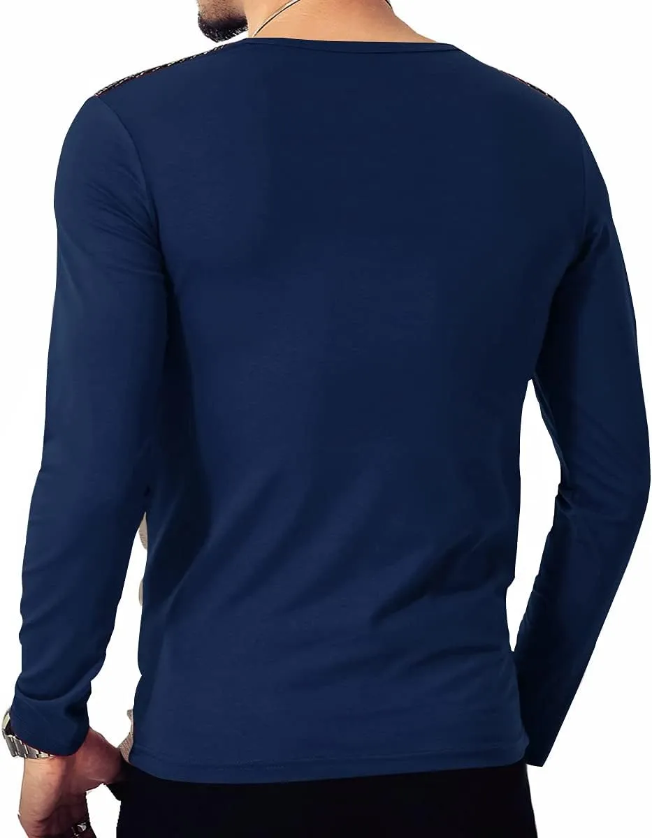 LOGEEYAR Mens Slim Fitted Casual Short Sleeve Button T-Shirts Contrast Color Stitching Tees Tops