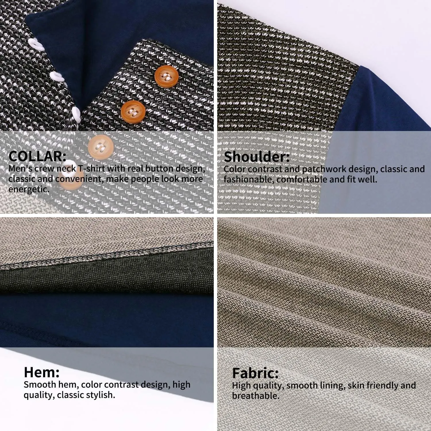 LOGEEYAR Mens Slim Fitted Casual Short Sleeve Button T-Shirts Contrast Color Stitching Tees Tops