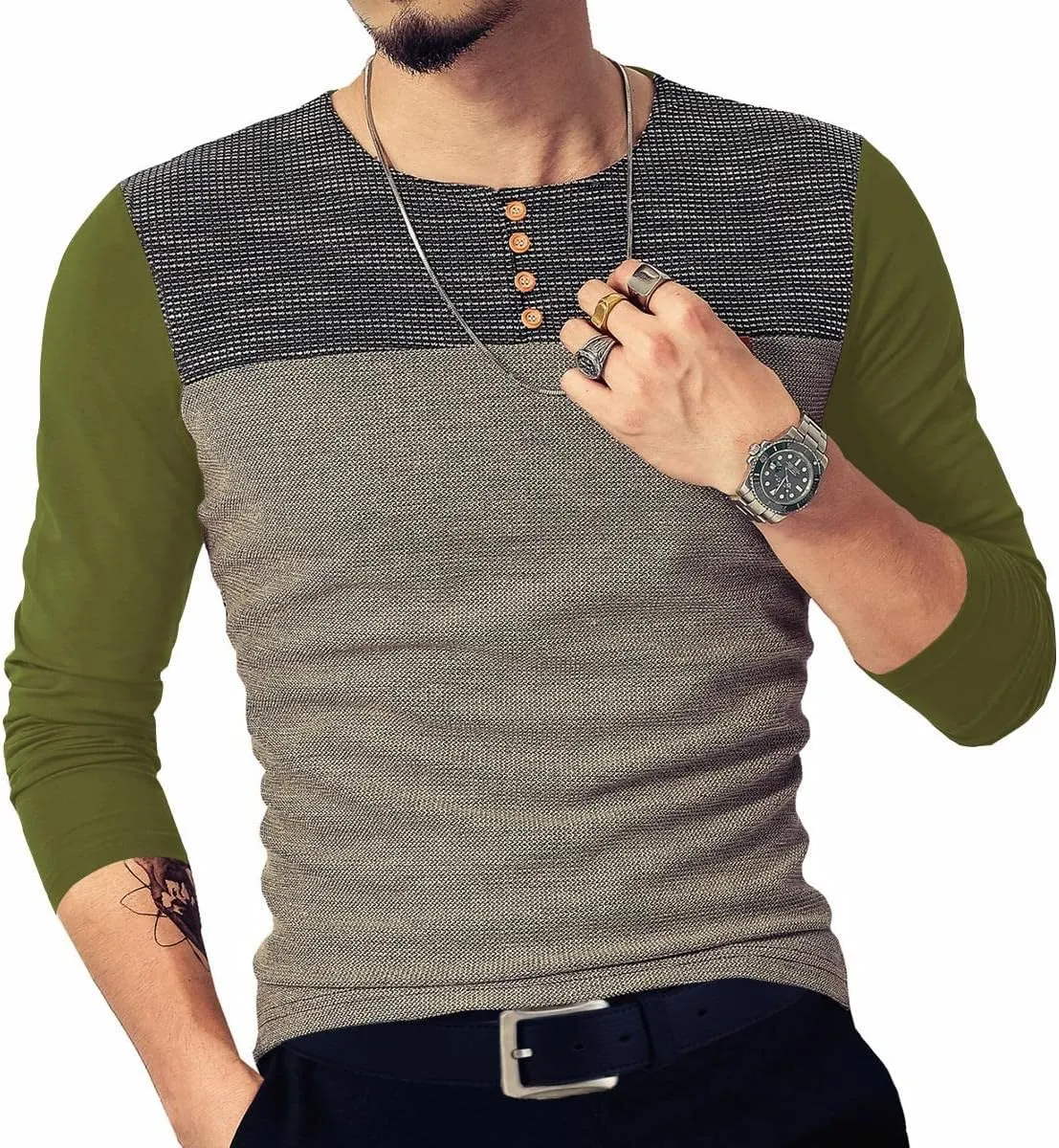 LOGEEYAR Mens Slim Fitted Casual Short Sleeve Button T-Shirts Contrast Color Stitching Tees Tops