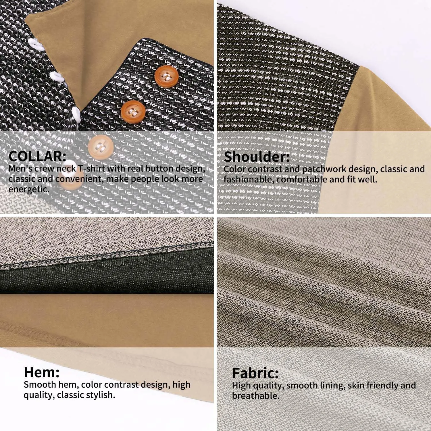 LOGEEYAR Mens Slim Fitted Casual Short Sleeve Button T-Shirts Contrast Color Stitching Tees Tops