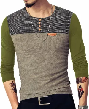 LOGEEYAR Mens Slim Fitted Casual Short Sleeve Button T-Shirts Contrast Color Stitching Tees Tops
