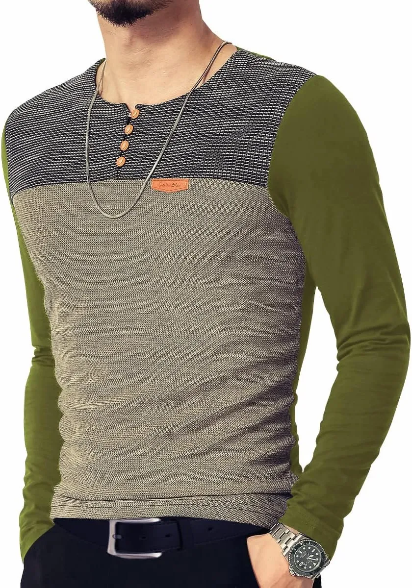 LOGEEYAR Mens Slim Fitted Casual Short Sleeve Button T-Shirts Contrast Color Stitching Tees Tops