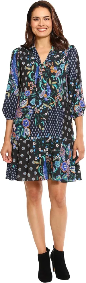 London Times Women's Tie Neck Bishop Sleeve Flounce Hem Perfect Fall Dress Versatile Chic Office