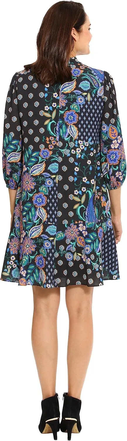 London Times Women's Tie Neck Bishop Sleeve Flounce Hem Perfect Fall Dress Versatile Chic Office