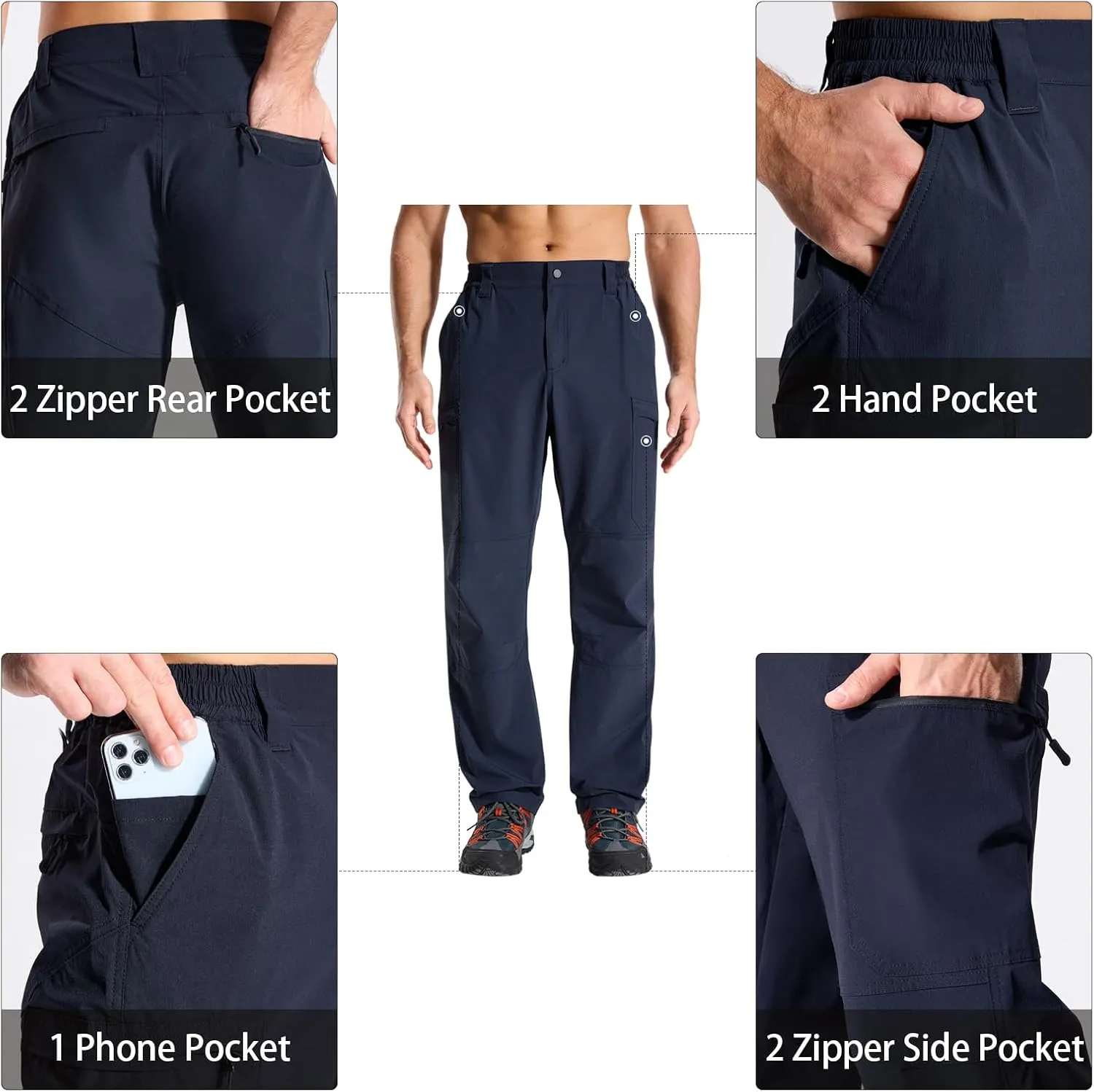 LOOGU Men's Water Resistant Breathable Cargo Pants for Fishing Hiking Outdoor with 7 Pockets