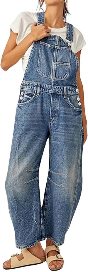 loveimgs Women Y2k Baggy Barrel Jeans Overalls Wide Leg Denim Pants Bib Overalls Jumpsuit Boyfriend Patchwork Jeans