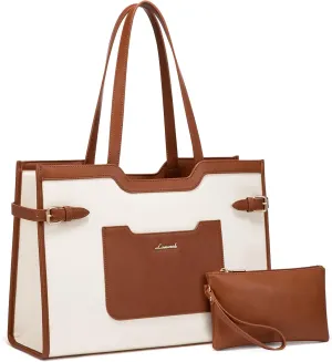 LOVEVOOK Laptop Bag for Women 15.6 Inch Leather Laptop Tote Bag for Women Large Capacity Work Bag with Clutch Purse Waterproof Computer Bags for Business Briefcase Office