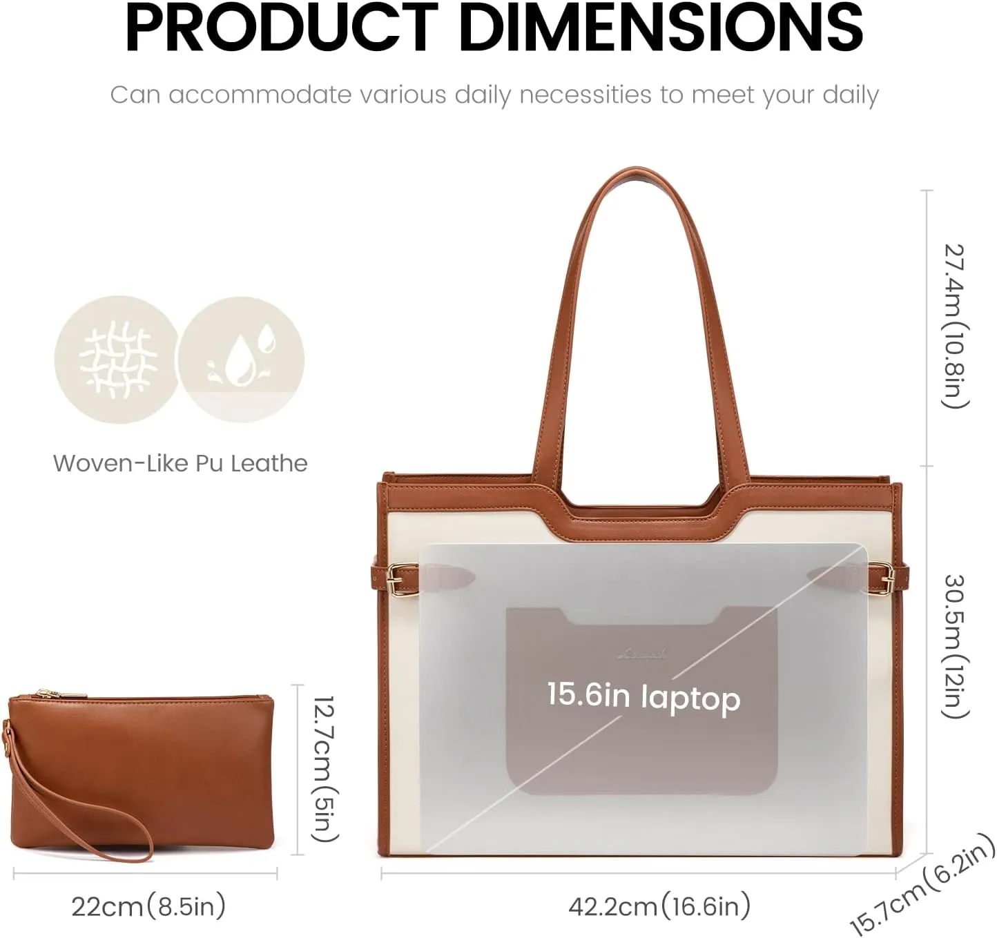 LOVEVOOK Laptop Bag for Women 15.6 Inch Leather Laptop Tote Bag for Women Large Capacity Work Bag with Clutch Purse Waterproof Computer Bags for Business Briefcase Office
