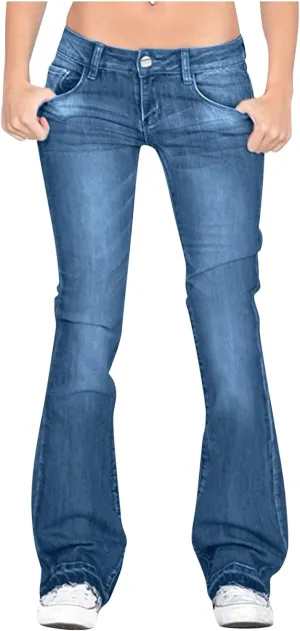 Low Waisted Flared Jeans Women Bell Bottom Jeans Plus Size Wide Leg Denim Pants Hip Hop Street Pants