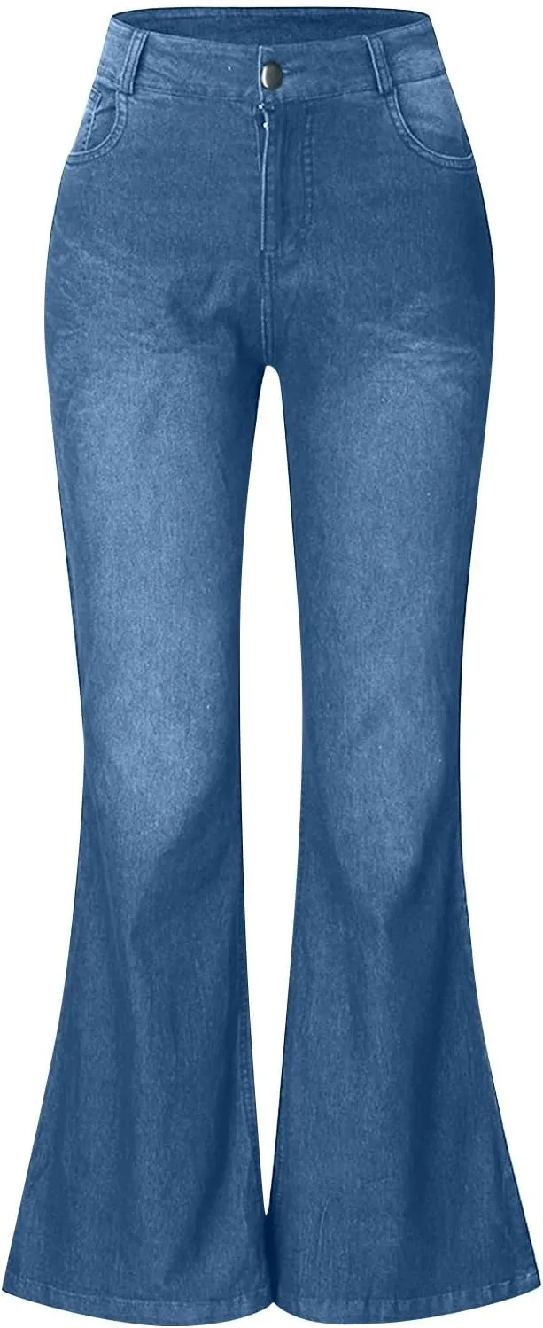 Low Waisted Flared Jeans Women Bell Bottom Jeans Plus Size Wide Leg Denim Pants Hip Hop Street Pants