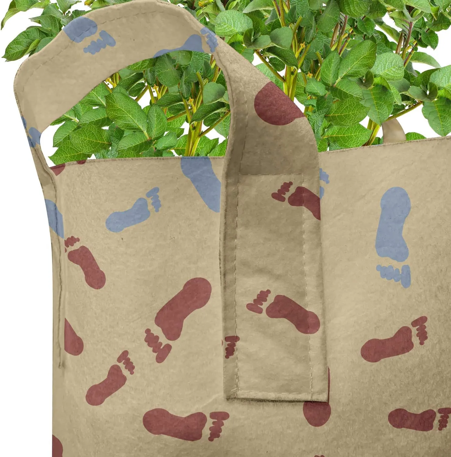 Lunarable Footprints Grow Bags 5-Pack, Mans Feet Tracks Imprint, Heavyduty Fabric Pots with Handles for Plants, 7 Gallon, Pale Camel Blue Grey