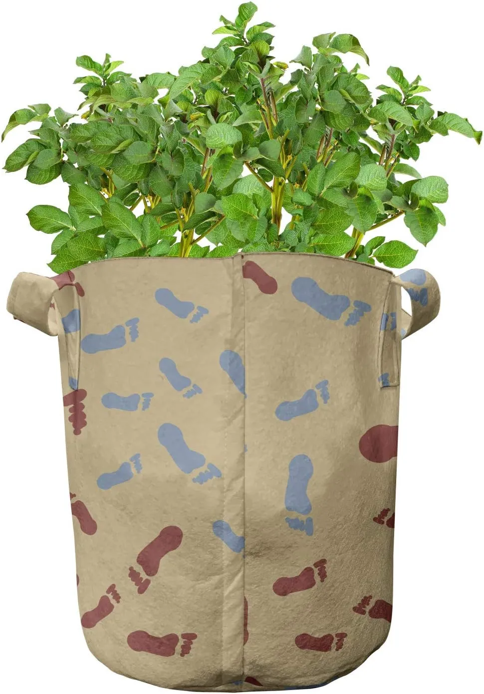 Lunarable Footprints Grow Bags 5-Pack, Mans Feet Tracks Imprint, Heavyduty Fabric Pots with Handles for Plants, 7 Gallon, Pale Camel Blue Grey