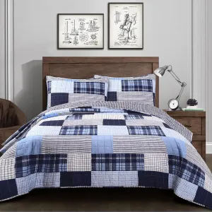Lush Decor, Full/Queen, Navy Greenville 3 Piece Quilt Set