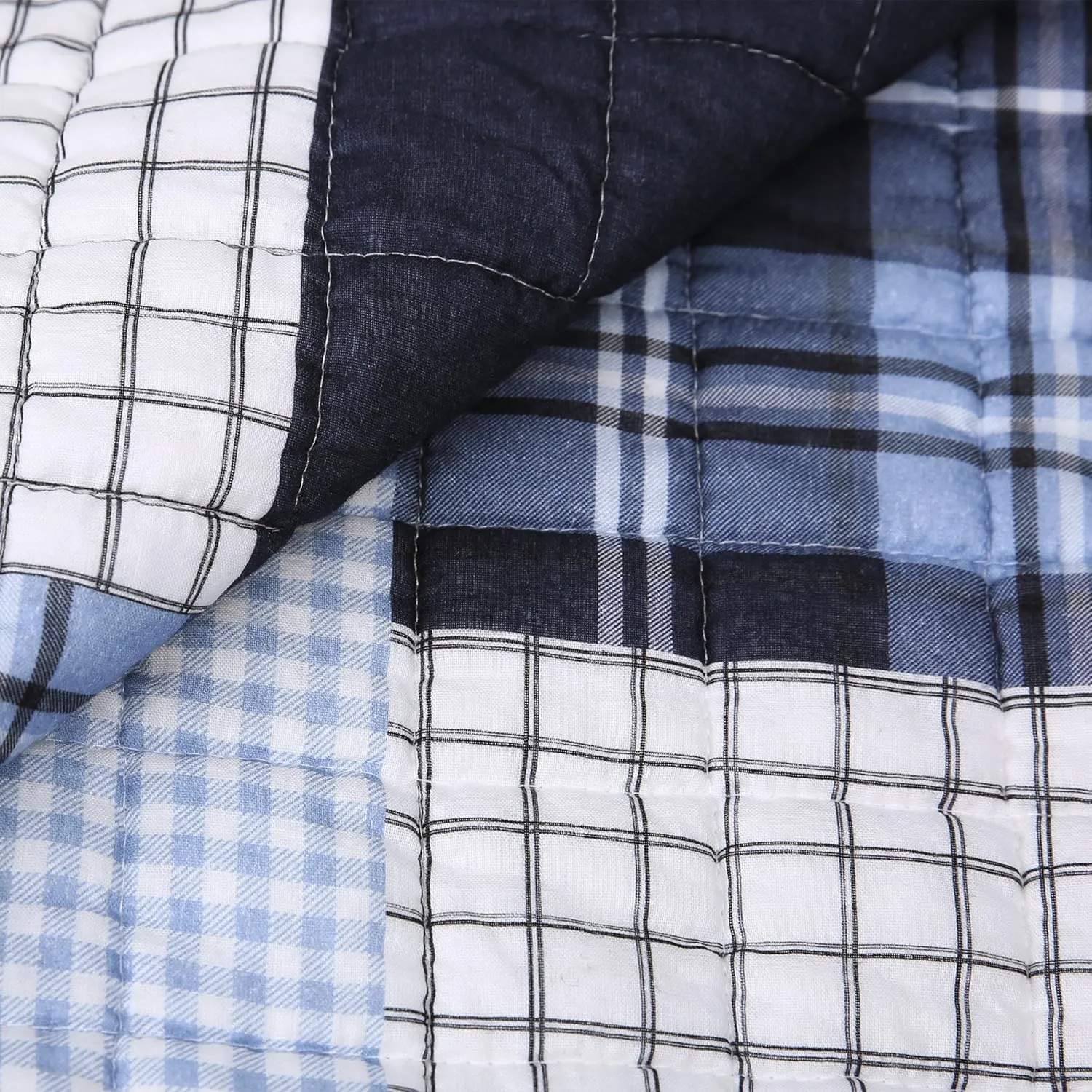 Lush Decor, Full/Queen, Navy Greenville 3 Piece Quilt Set
