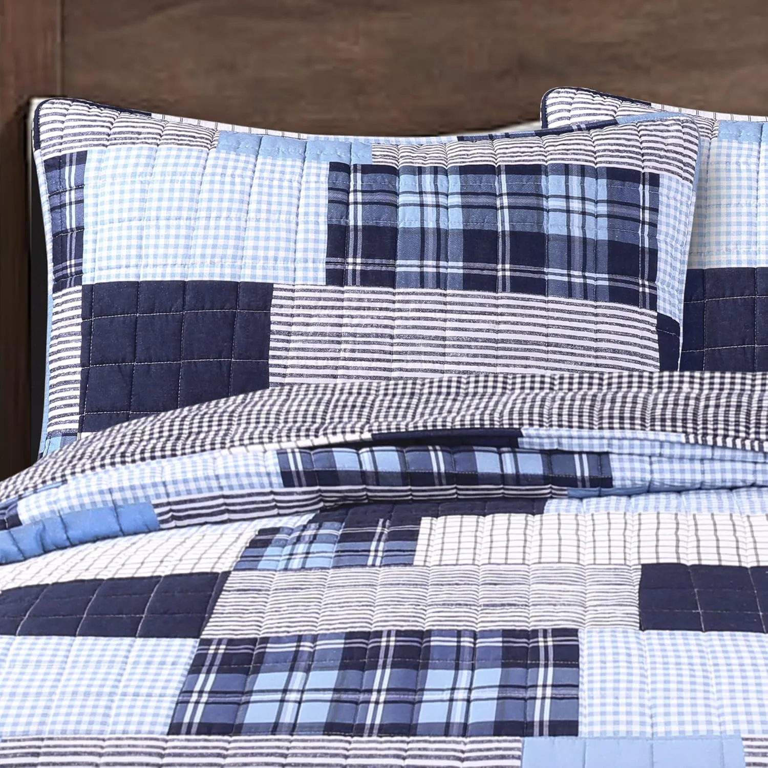 Lush Decor, Full/Queen, Navy Greenville 3 Piece Quilt Set