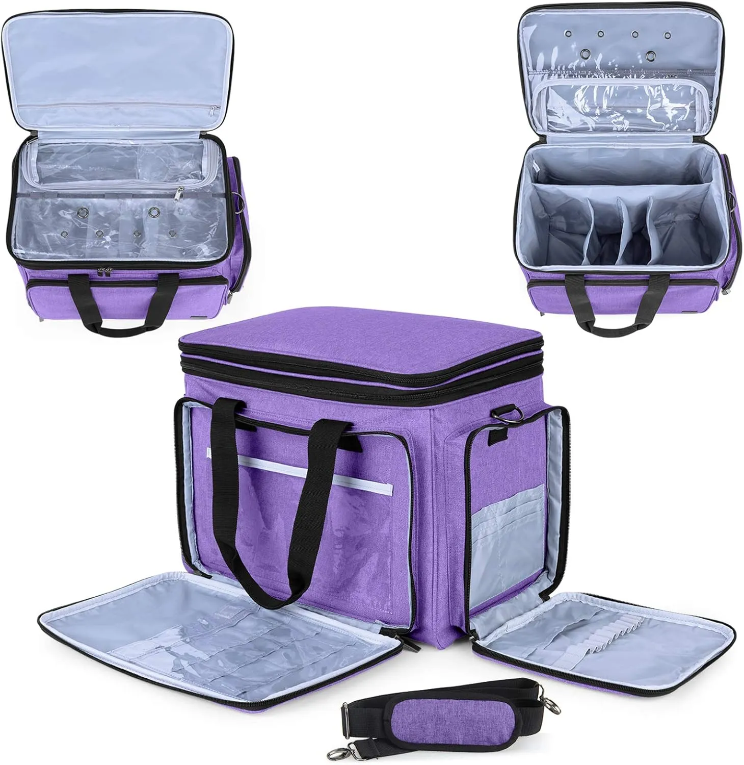 LUXJA Knitting Bag, Yarn Bag with Cover and Shoulder Strap, Yarn Tote Bag for Carrying Projects, Knitting Needles (up to 14”), Circular Needles, Crochet Hooks and Other Accessories, Purple