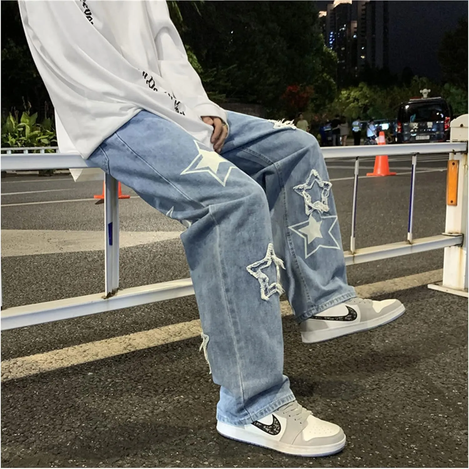MAEHARRT Y2K Baggy Jeans for Men Star Graphic Hip Hop Pants Loose Fit Denim Pants Casual Streetwear