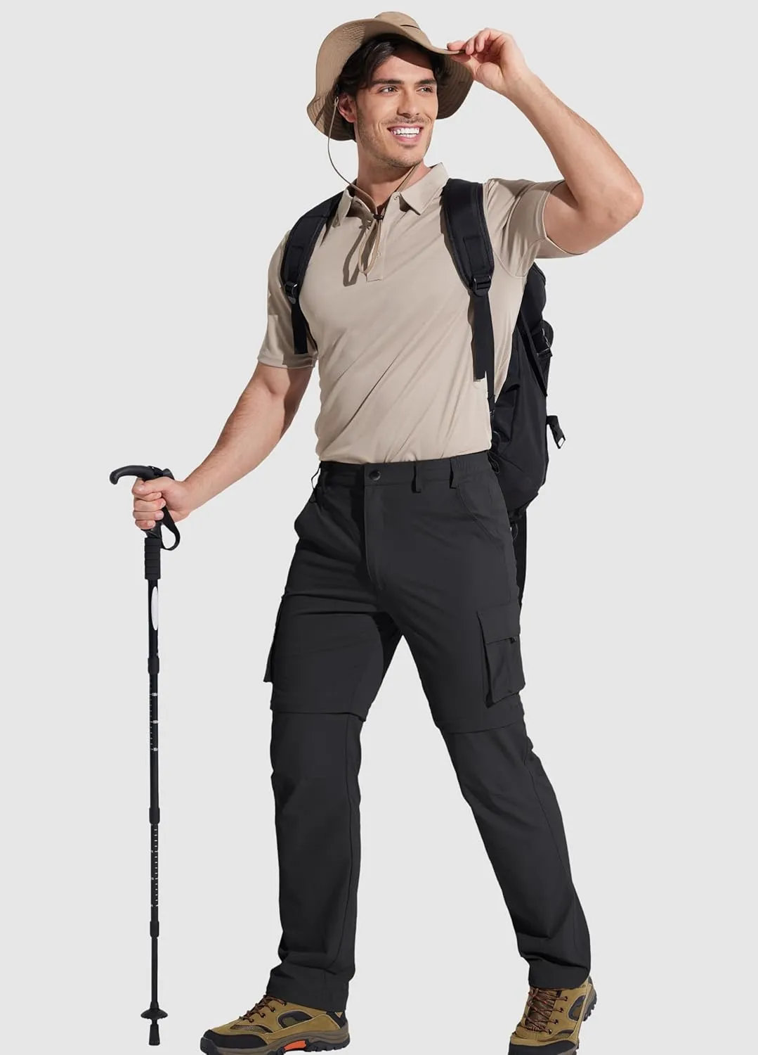 MAGCOMSEN Mens Hiking Convertible Pants 5 Pockets Zip Off Lightweight Water Resistant Quick Dry Side Elastic Travel Pant