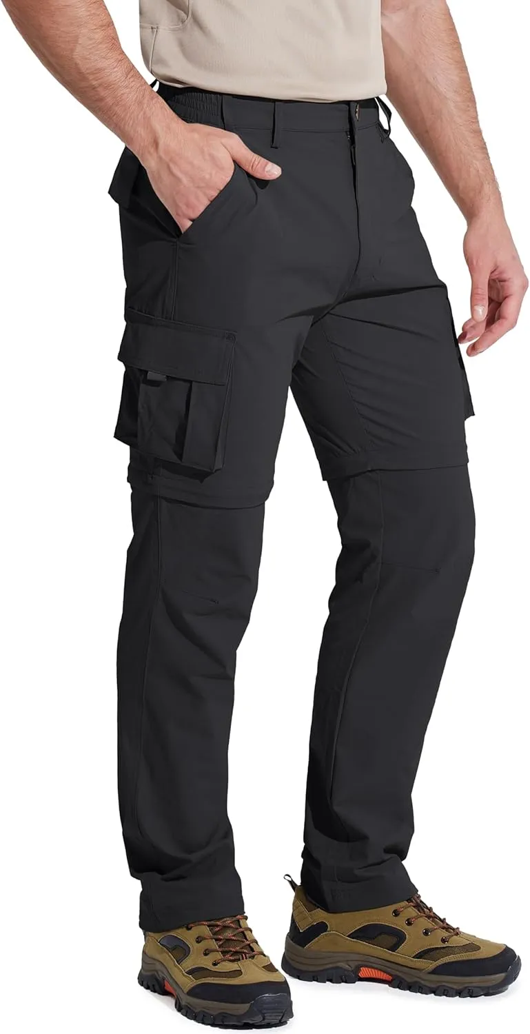 MAGCOMSEN Mens Hiking Convertible Pants 5 Pockets Zip Off Lightweight Water Resistant Quick Dry Side Elastic Travel Pant