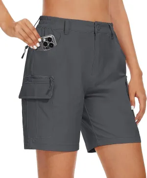 MAGCOMSEN Women's 7" Hiking Golf Shorts 6 Pockets Lightweight Quick Dry Outdoor Casual Cargo Shorts Water Resistant