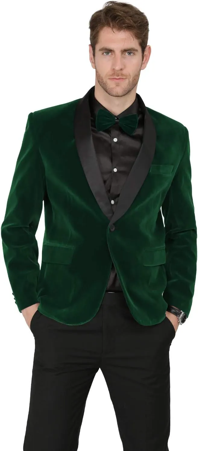 MAGE MALE Men's 2 Piece Velvet Suit Peak Lapel One Button Slim Fit Tuxedo Blazer Party Dinner Jacket & Pants