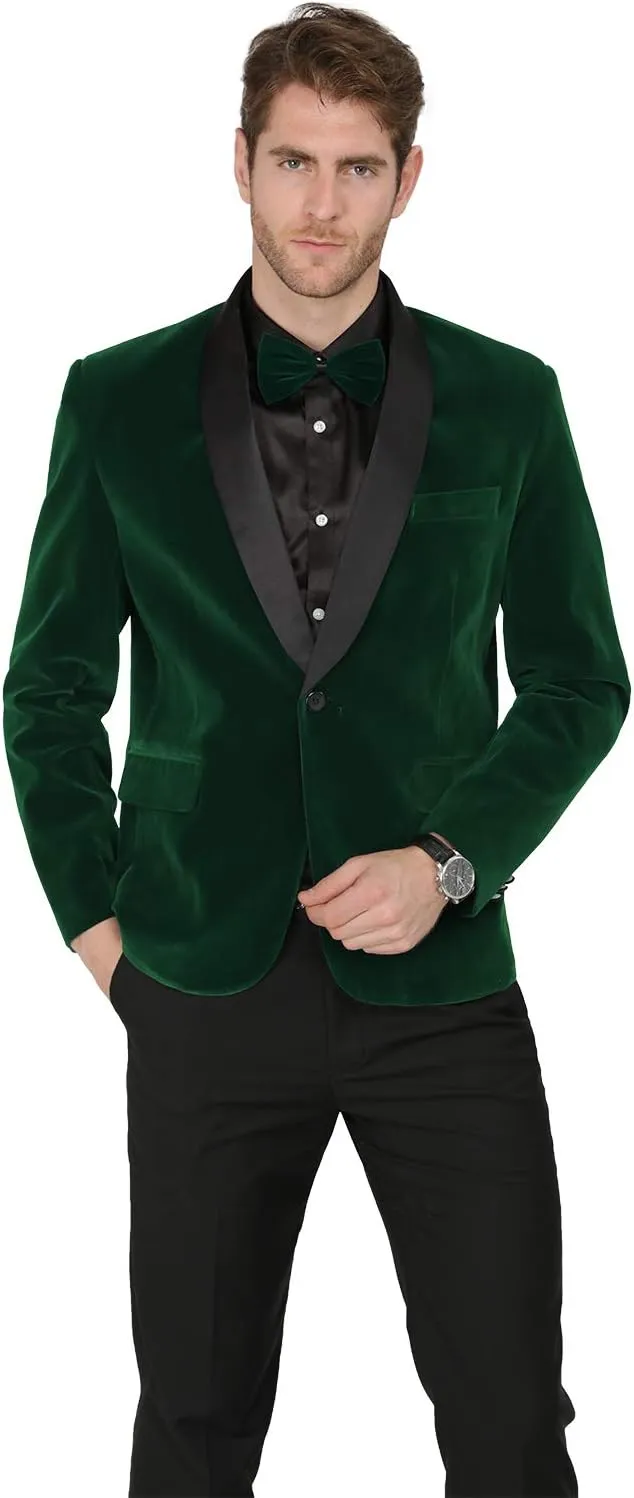 MAGE MALE Men's 2 Piece Velvet Suit Peak Lapel One Button Slim Fit Tuxedo Blazer Party Dinner Jacket & Pants