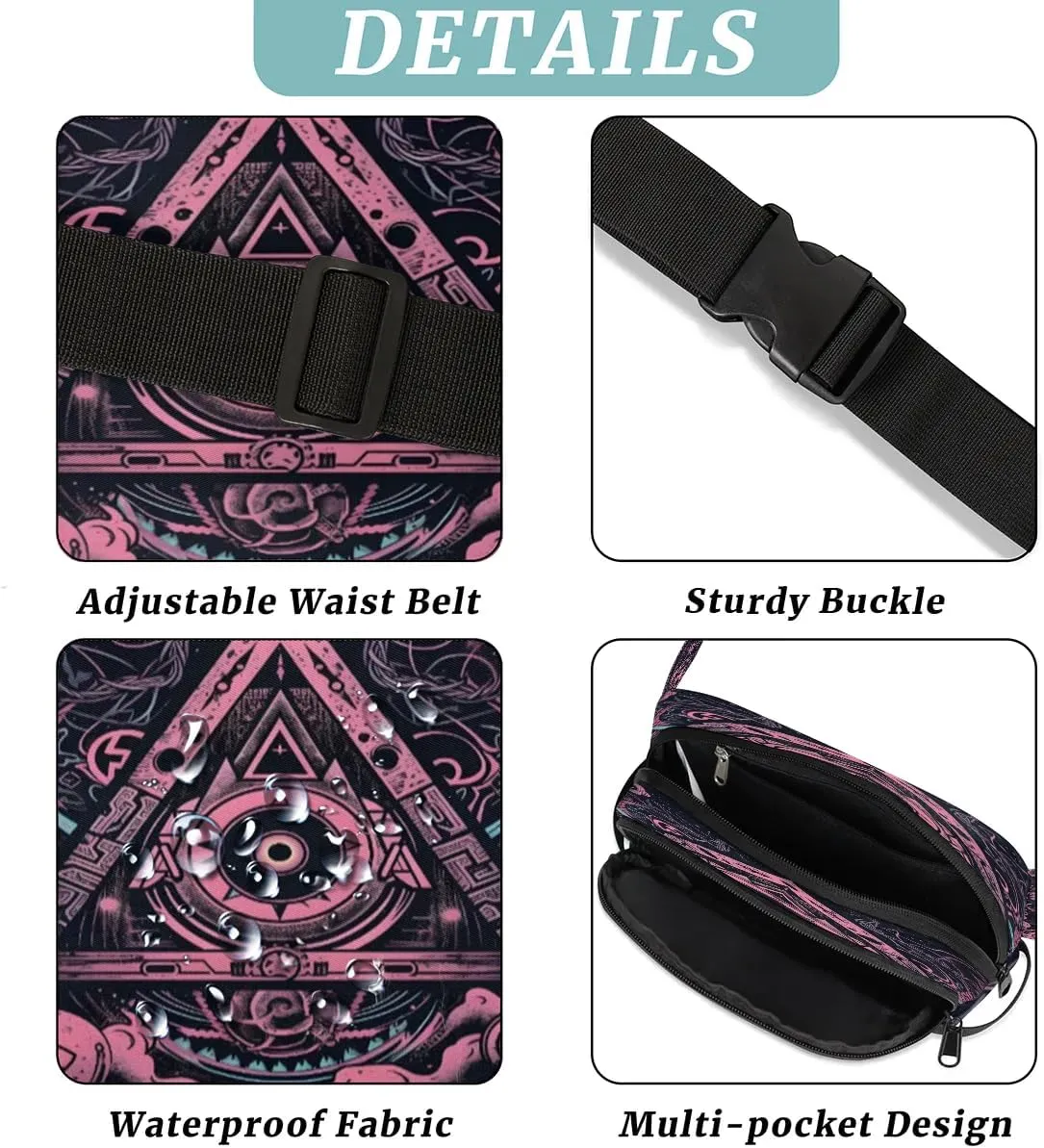 Magic Array Retro Printing Fanny Packs for Women Men Waterproof Waist Bag with Adjustable Strap Belt Bag for Travel Running Hiking