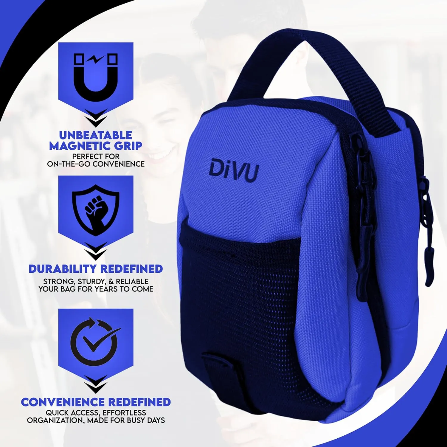 Magnetic Gym Bag for Men & Women | Crossbody Sling Bag | Small Workout Backpack with Magnetic Attachment | Keep Essentials Off Dirty Floors | Fanny Pack for Gym, Travel, Work, and Sports (Blue)