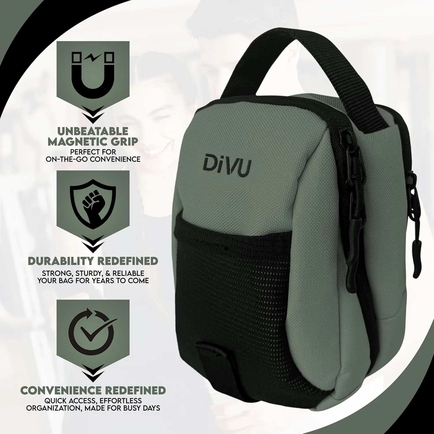 Magnetic Sports Bag (Green) for Men & Women | Crossbody Sling Bag | Small Workout Backpack with Magnetic Attachment | Fanny Pack for Gym, Travel, Work, and Sports