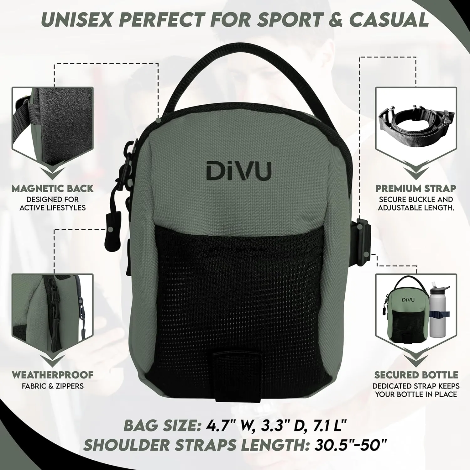 Magnetic Sports Bag (Green) for Men & Women | Crossbody Sling Bag | Small Workout Backpack with Magnetic Attachment | Fanny Pack for Gym, Travel, Work, and Sports